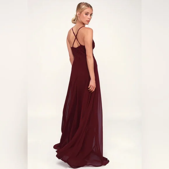 Lulu's Madalyn Burgundy Lace Maxi Dress